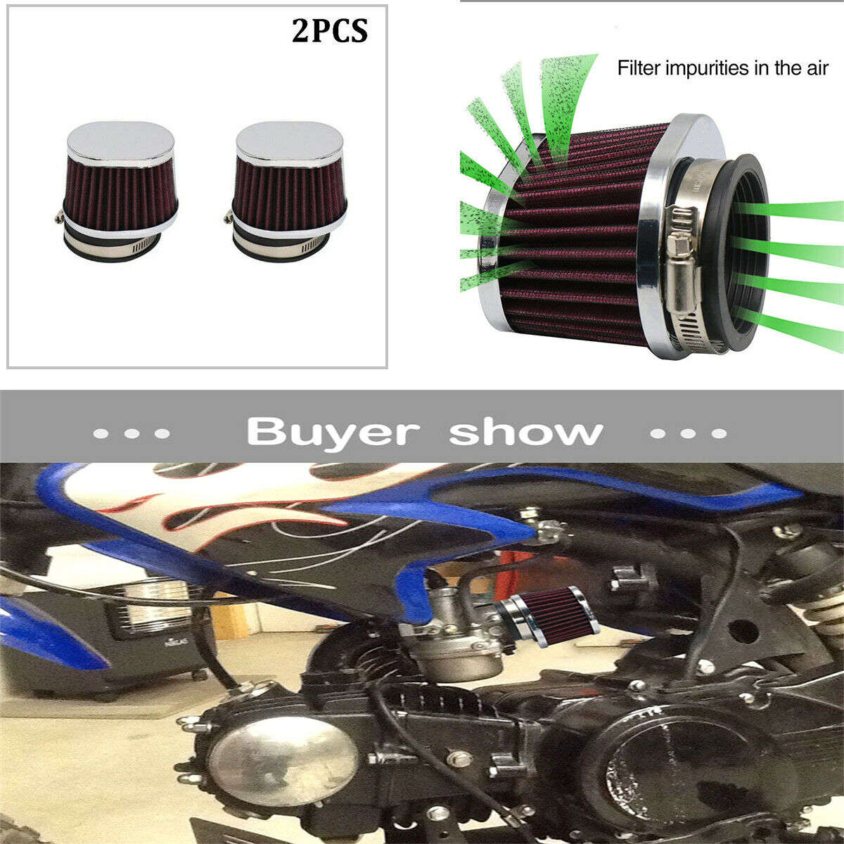 55mm Red High Performance Motorcycle Truck Large Flow Air Filter Universal x2
