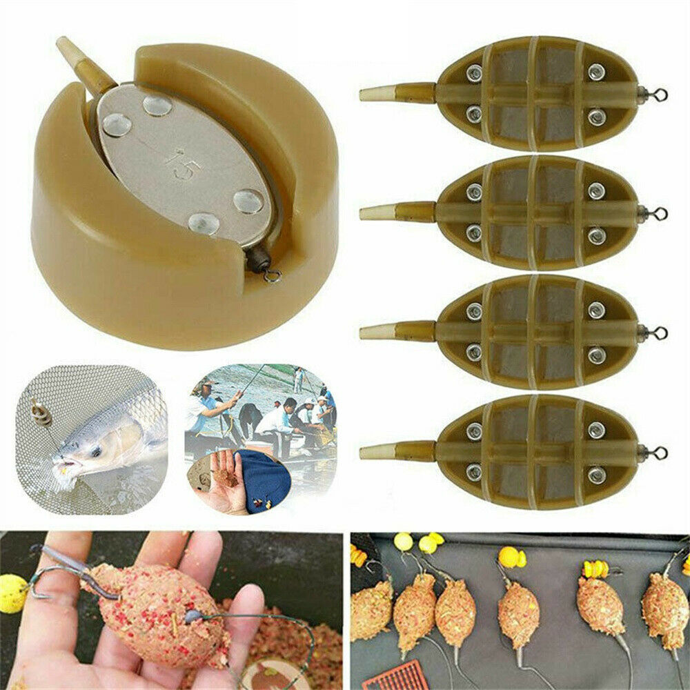 4+1 Tackle Outdoor Carp Inline Method-Feeders Mould Kit Bait Holder Lead Sinker~