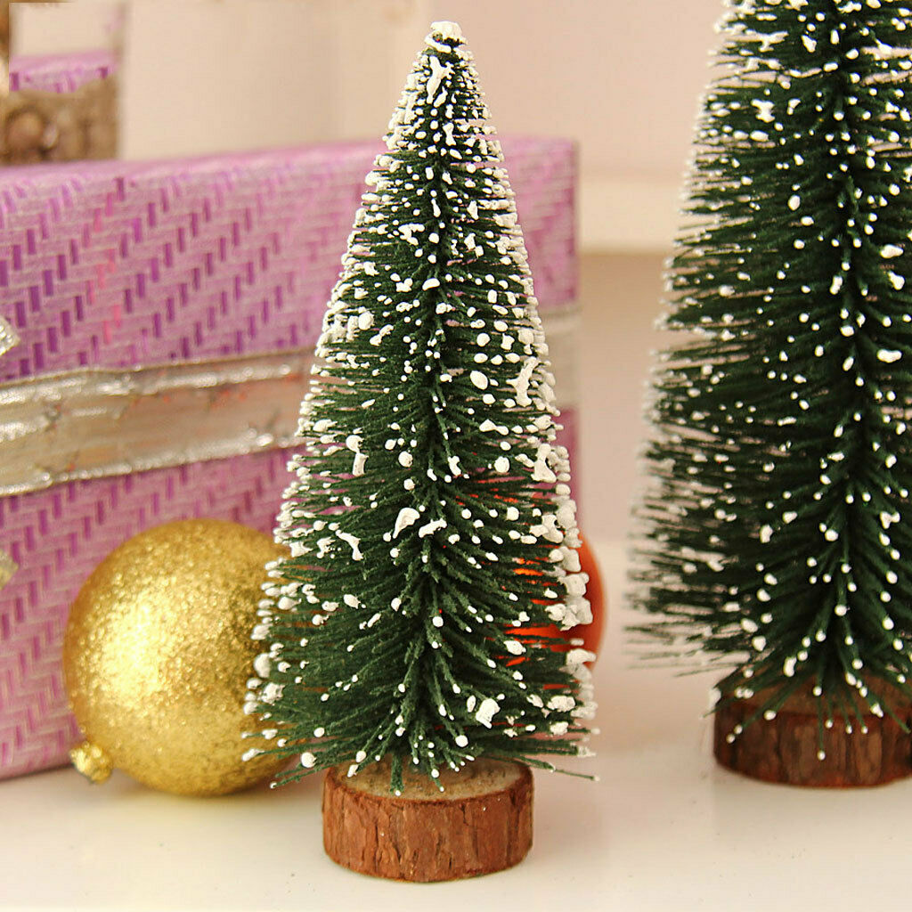 2 Pieces 20cm Trees with Wood Base Christmas Tree Set Tabletop Trees for
