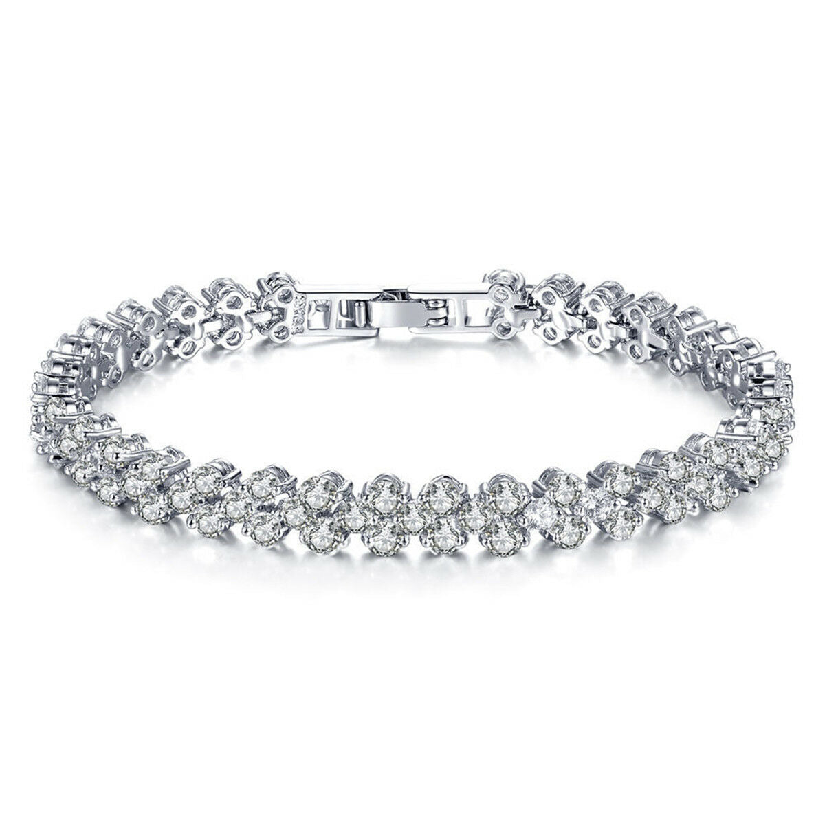 Women's Fashion Roman Chain Clear Zircon Crystal Bangle Rhinestone Bracelet Gift
