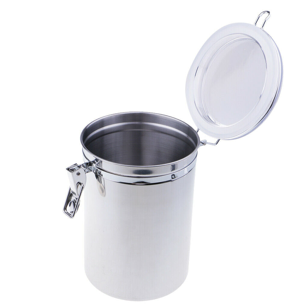 Stainless Steel Airtight Canister with Clear Acrylic Lid and Locking Clamp 60oz