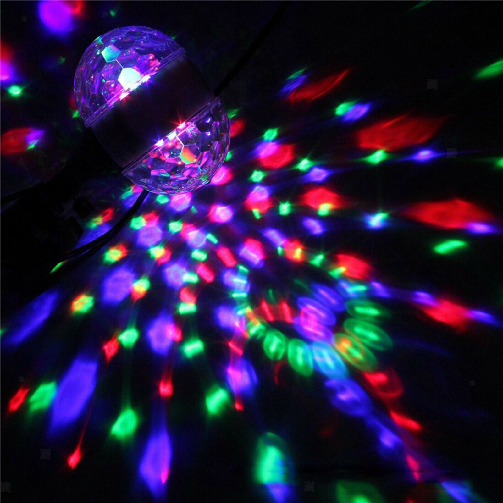 6W E27 LED RGB Dual Crystal Ball Rotating Stage Light Bulbs Disco Party Lamp