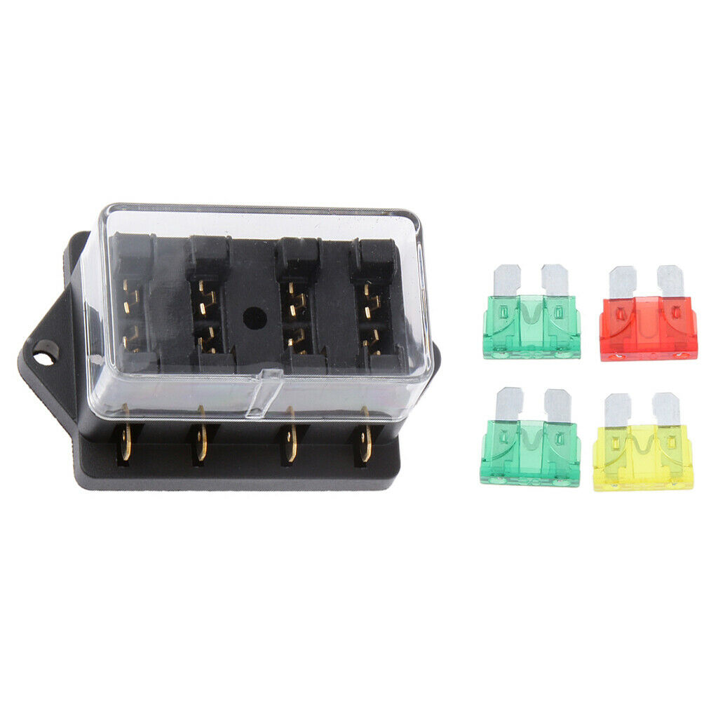 4-Way Circuit Fuse Box Block Holder With 4 Fuses(10/20/30/30A) For Car Boat