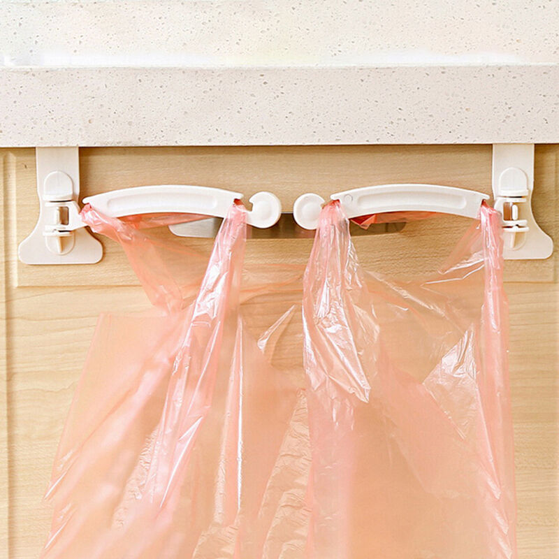 2pcs Kitchen Cabinet bags hooks Trash Garbage Bag Hanger Cupboard Door Ra.l8