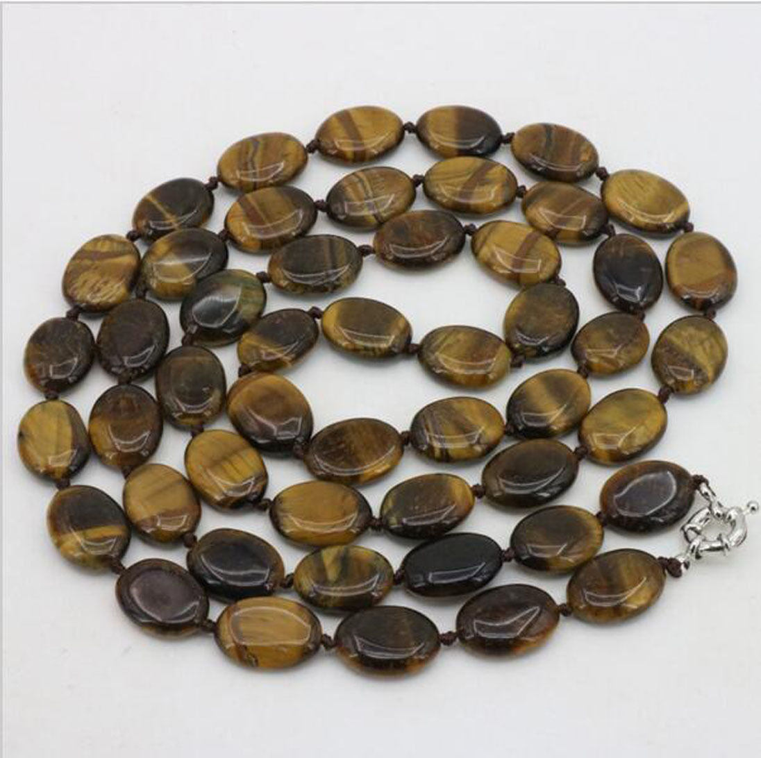 Fashion Tiger stone oval shape 13X18mm beads necklace 50 inch bractele 7.5 inch