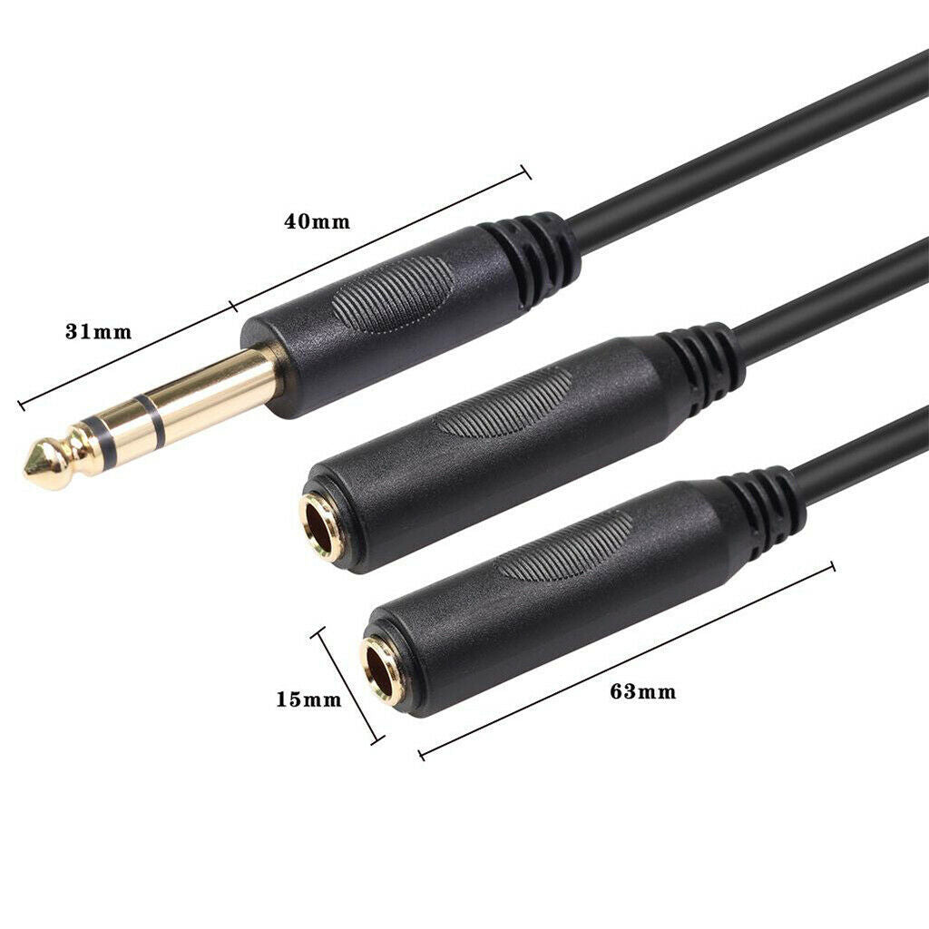 8 Inch 6.35 1/4" Male Plug to 2x Female Y Splitter Audio Adapter Cable