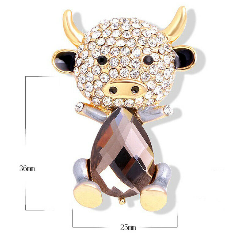 Fashion Enamel Cow Cartoon Crystal Brooch Pins Collar Badge Causal Party .l8