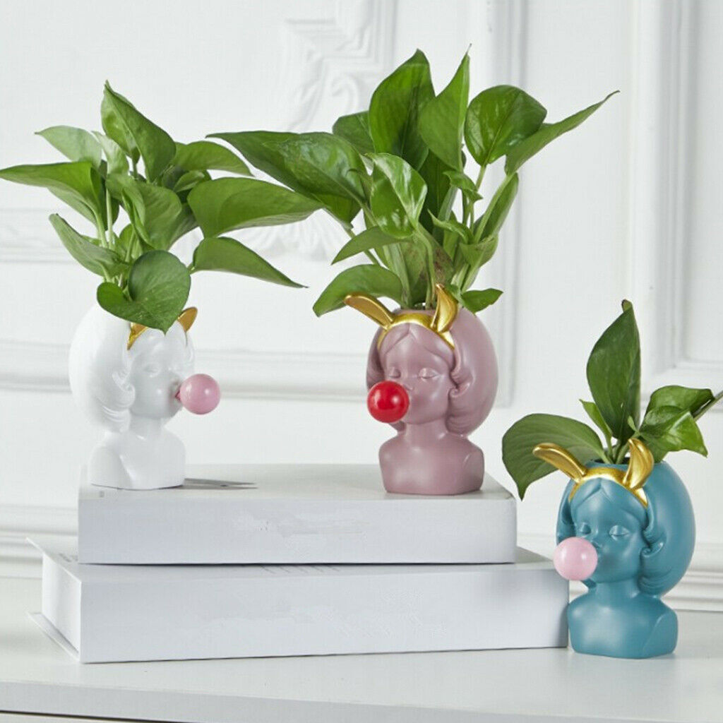Set of 3 Girl Blowing Bubbles Planters Vase Flower Pot Container Cute Small