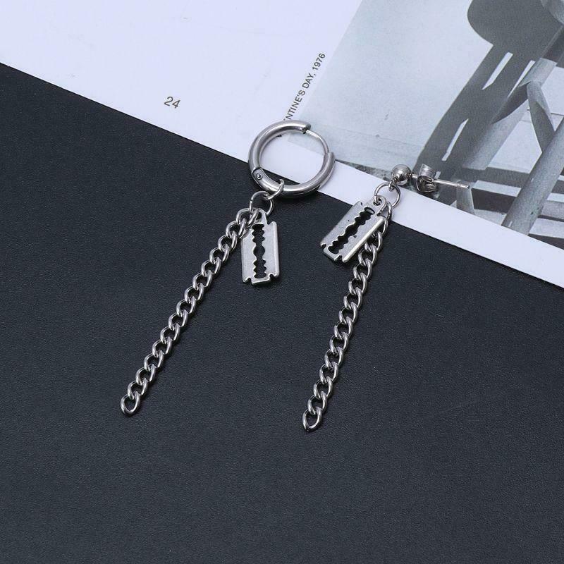 Titanium Steel Korean Boy Jin V Dlade Pendant Tassel Chain Drop Fashion Earrings