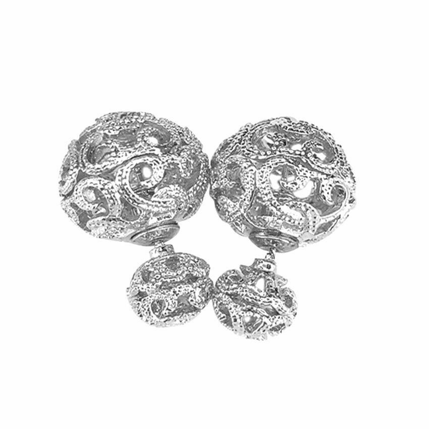 Women Hollow Stud Double Sided Earrings Front Back Earrings Jewelry Double Ball