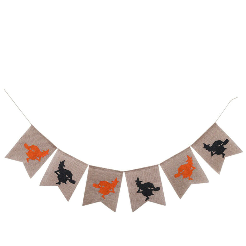 Halloween Witch Burlap Bunting Banner Garland Hanging Decoration Photo Prop