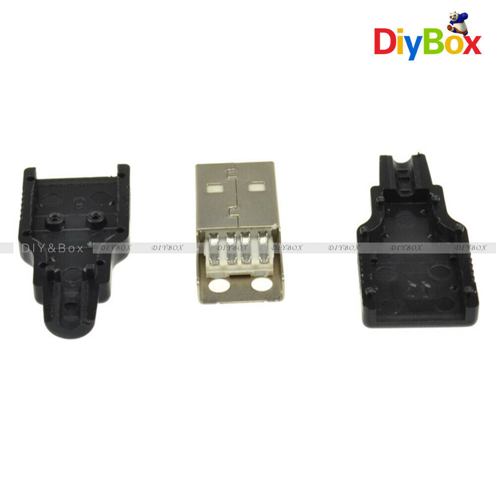 10PCS A Set USB2.0 Type-A Male 4-pin Plug Connector Adapter Black Plastic Cover