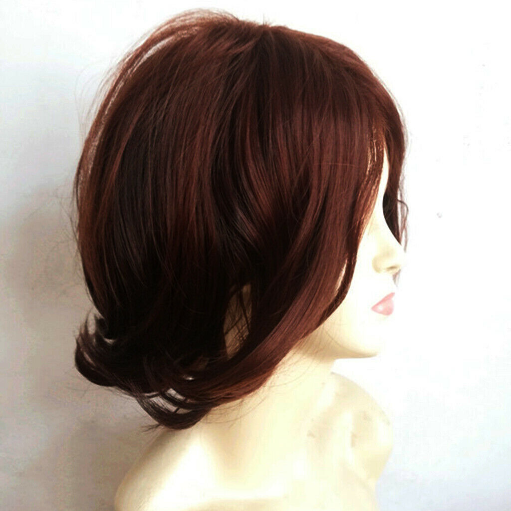 Chic Unisex Natural Looking Short Wavy Fiber Wigs Full Wig Heat OK Brown
