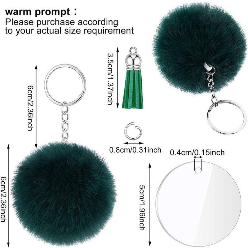 1 Set Acrylic Keychain Blanks with Key Rings Round Clear Discs Circles Tassel