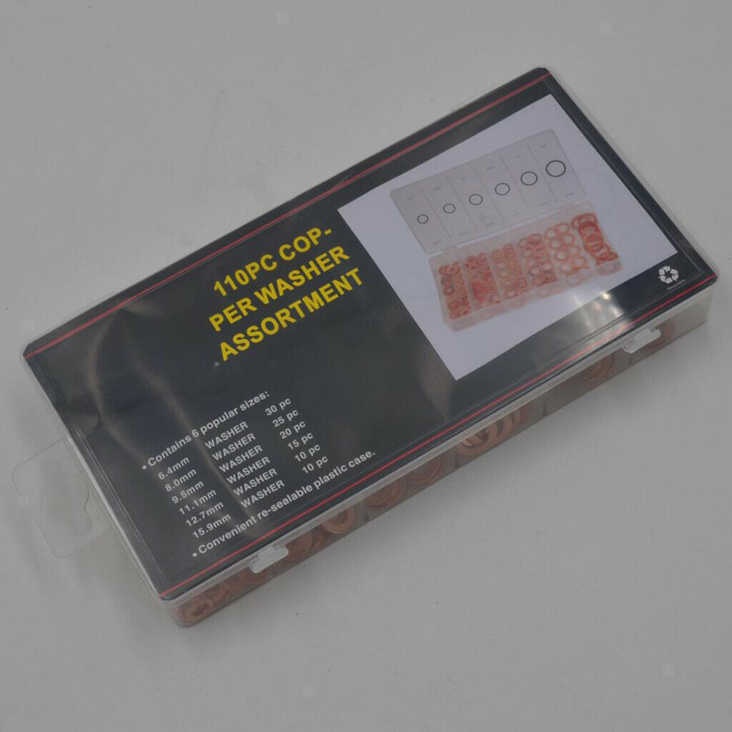 110Sets Solid Copper Washers Assorted Seal Flat Ring Hardware kit Durable