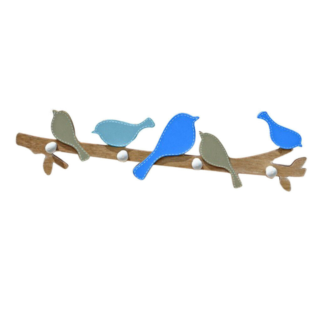 Wooden Bird Decorative Wall Mounted Multi-hooks Bedroom Bathroom Living Room