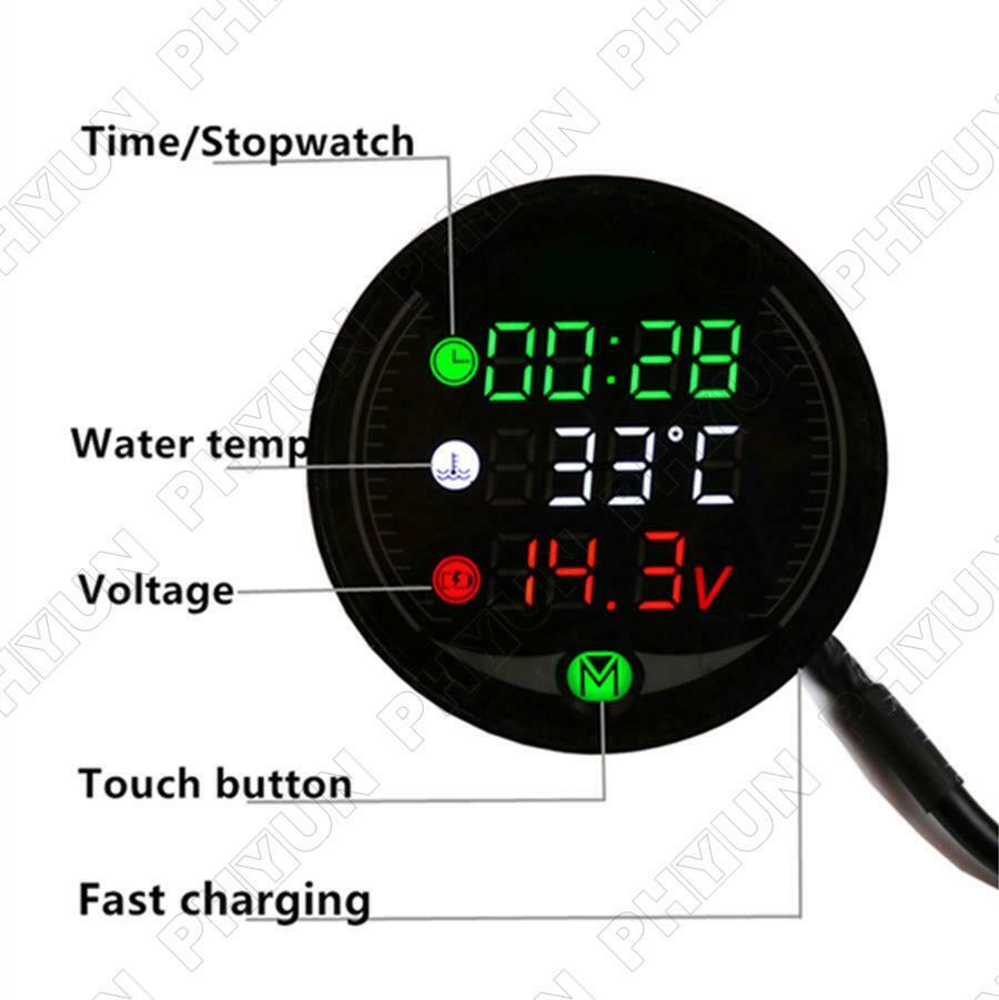 Motorcycle Water Temperature Voltage Hour Meter USB Charger 22MM Sensor Adapter