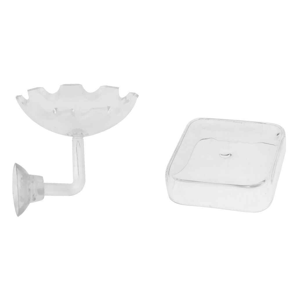 2Pcs Aquarium Fish Tank Clear Shrimp Fish Feeding Dish Sucked Tray Container