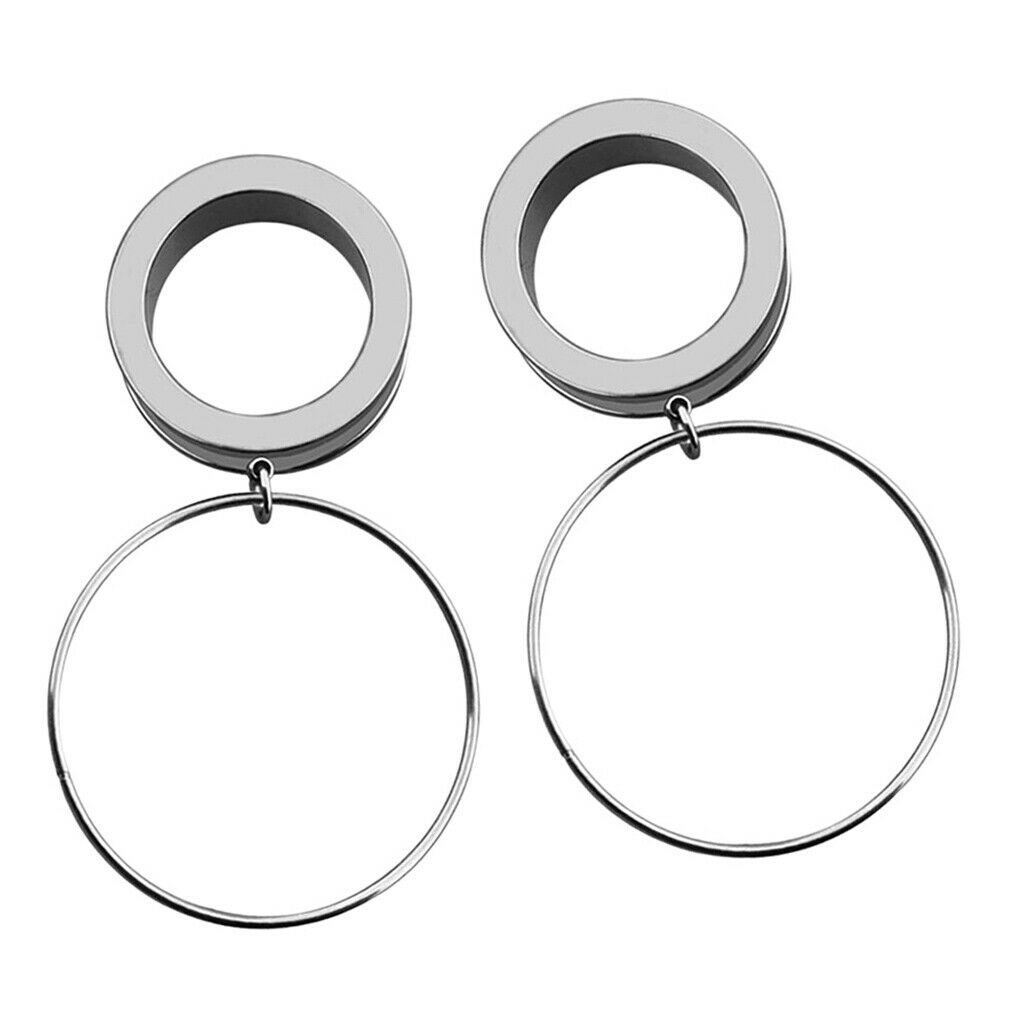 2Pcs Circle Ear Tunnels Gauge Dangle Screw Stainless Steel Ear Plugs 1