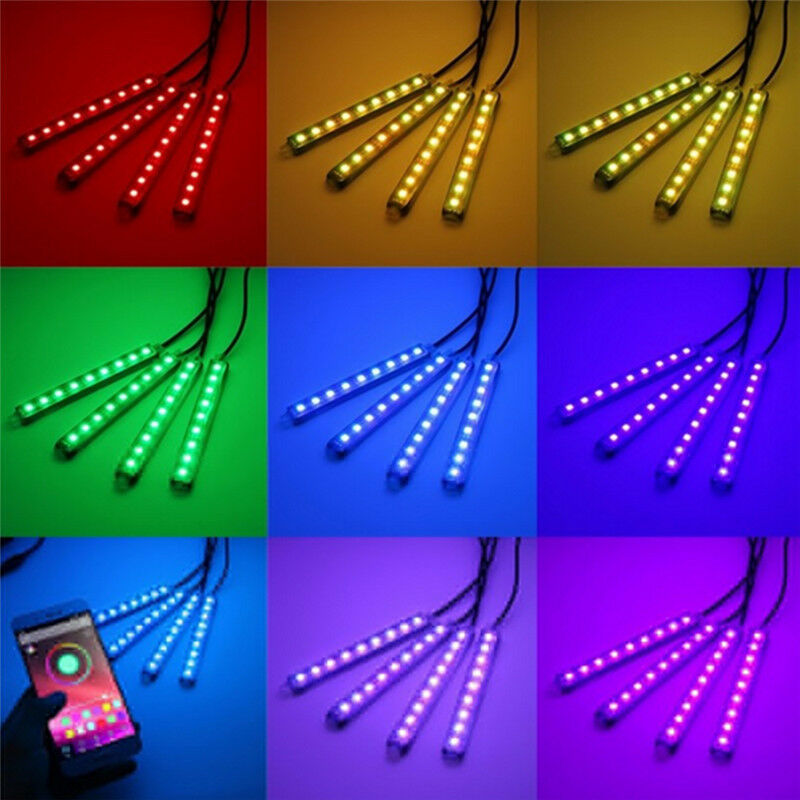 4 x 9LED APP Control Colorful RGB Car Interior Floor Atmosphere Light Strip BDAU
