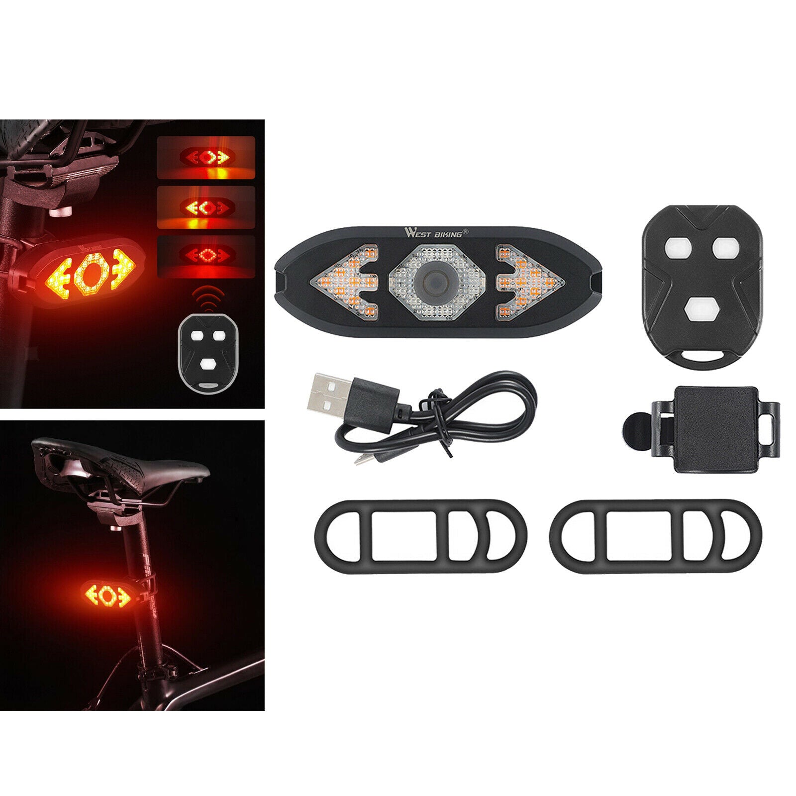 Bike Tail Light Waterproof Brake Rear Lights Wireless Remote Warning Light