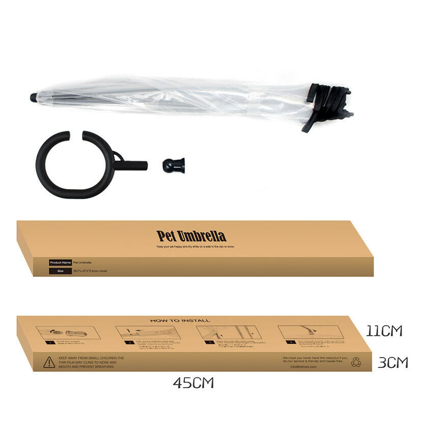 Pet Umbrella Built In Leash Dog Puppy Dry Walking Sleet Snow Rain Clear Plastic