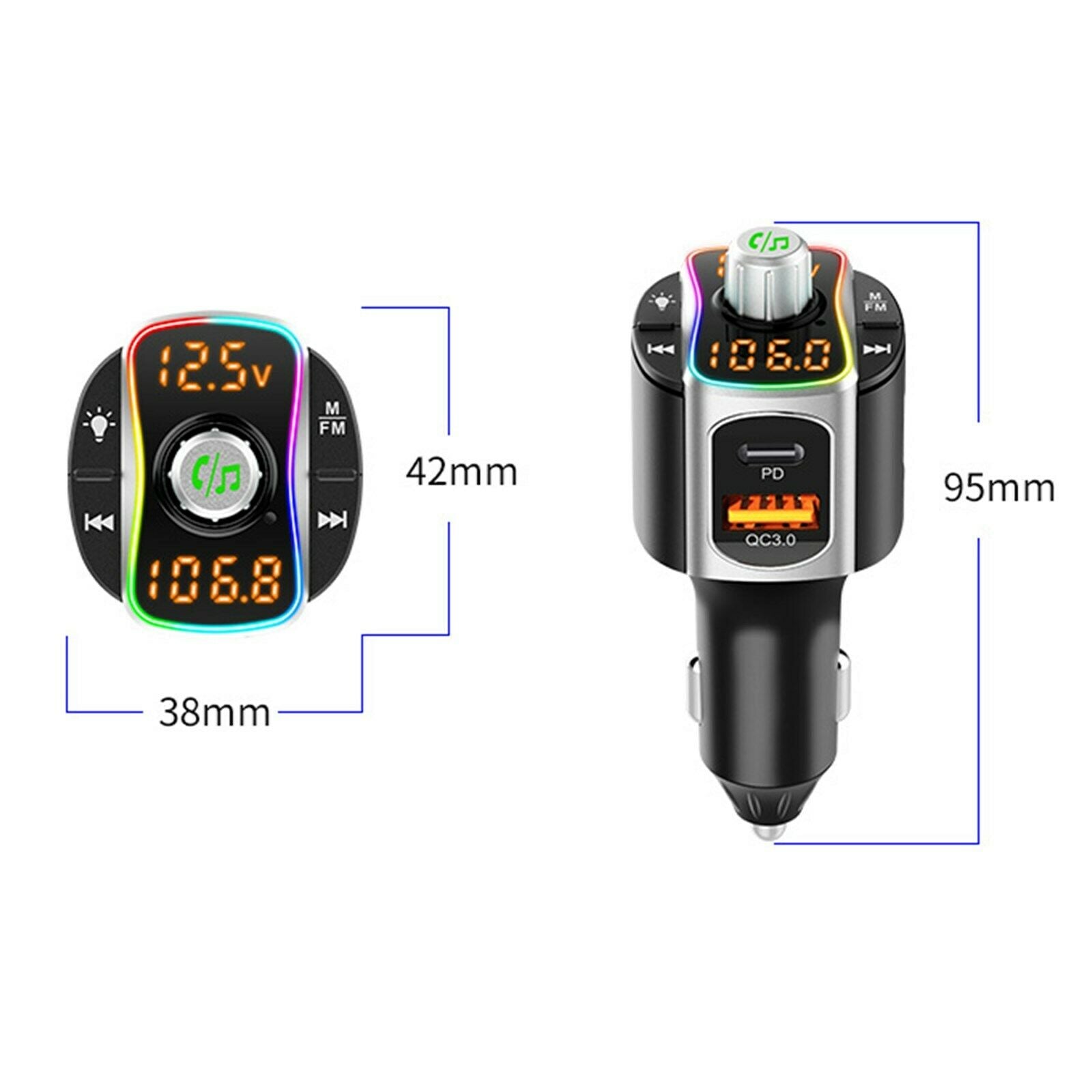 Car FM Transmitter BT 5.0 MP3 Audio Player QC3.0+PD Wireless Handsfree Car Kit
