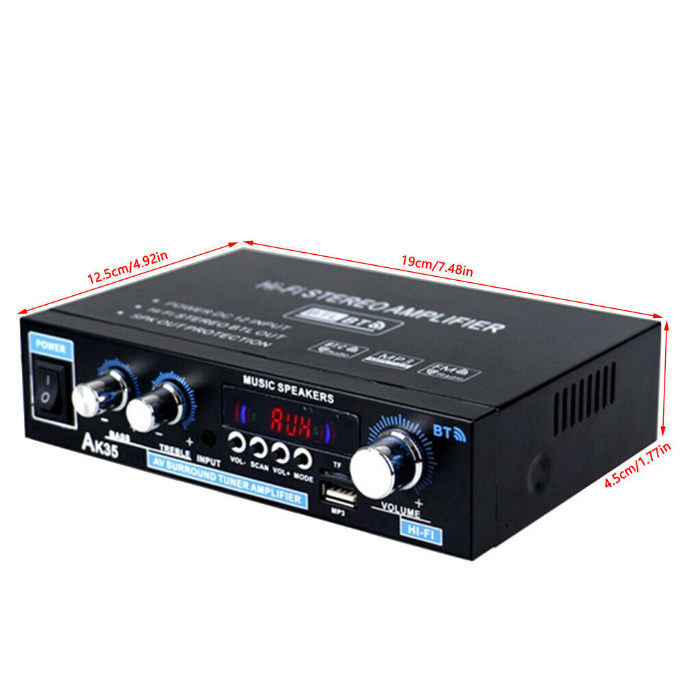 110V 12V 600W Bluetooth Power Amplifier Home Stereo 2CH AMP FM Radio SD USB A03