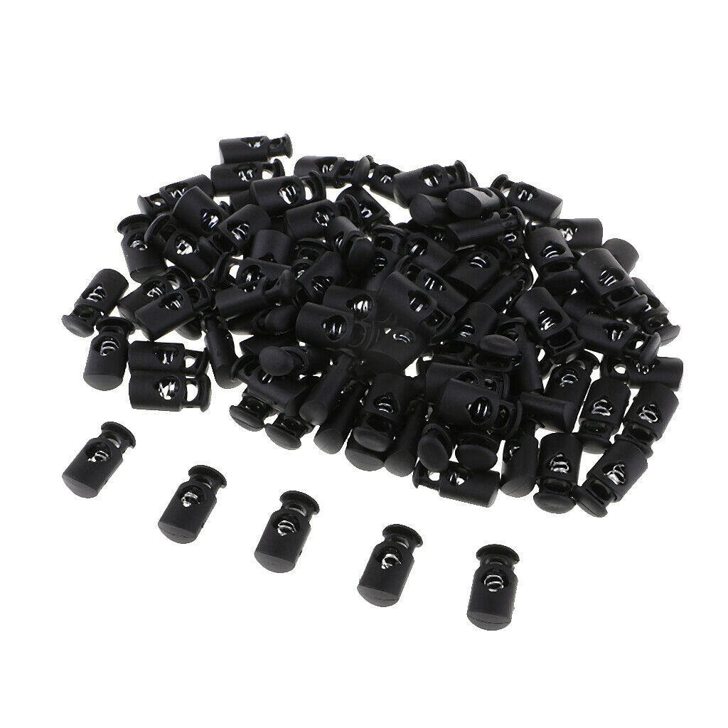 100 Pieces Spring Tent Cord Locks Luggage Toggle Stopper Buttons Black