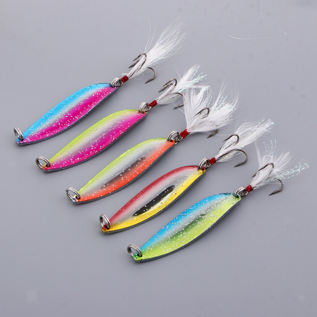 5pcs Spoons Hard Fishing Lure Triplets Salmon Bass Metal Fishing Lures 14g