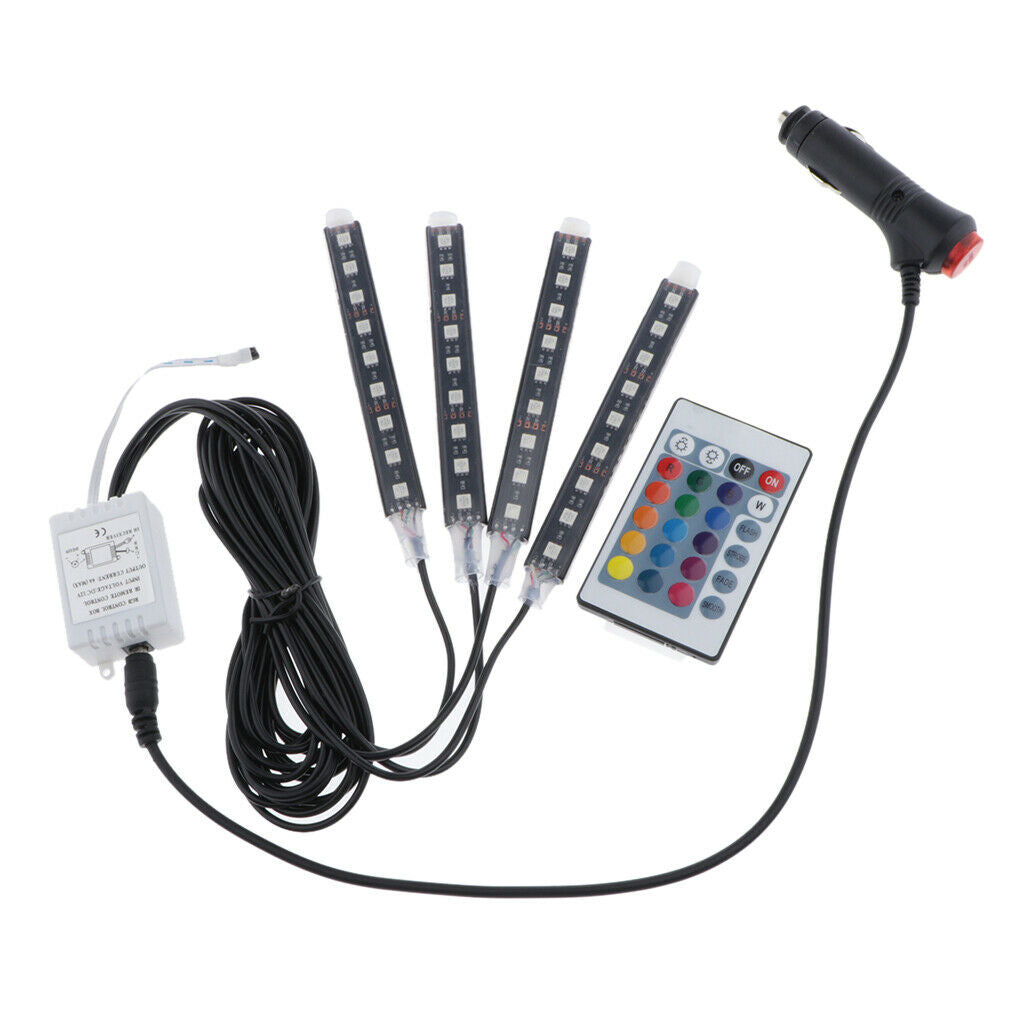 4 Piece 9 LED Car Auto Strip Light Decorative Lamps Interior 7 Light