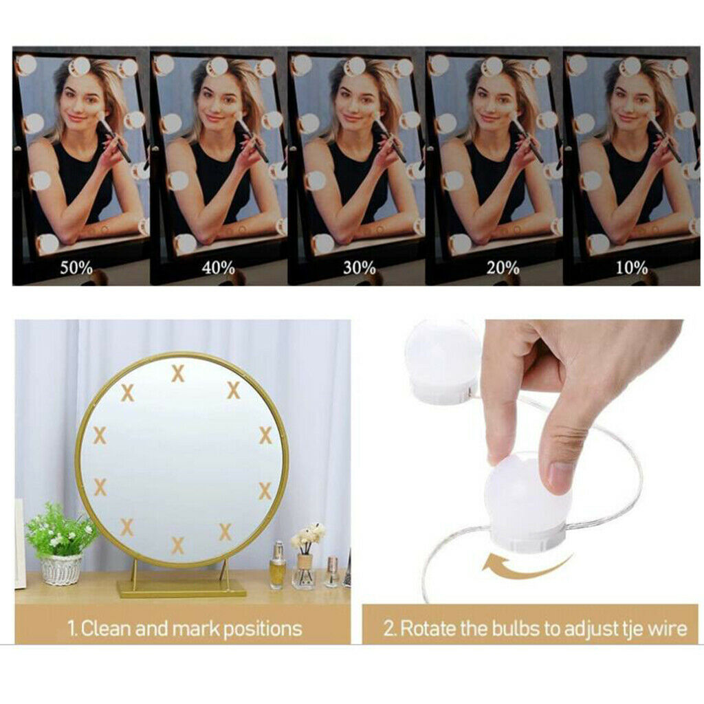 10 Pieces Vanity Lights Adjustable Makeup Mirror Bulbs Fixture Strip Kits