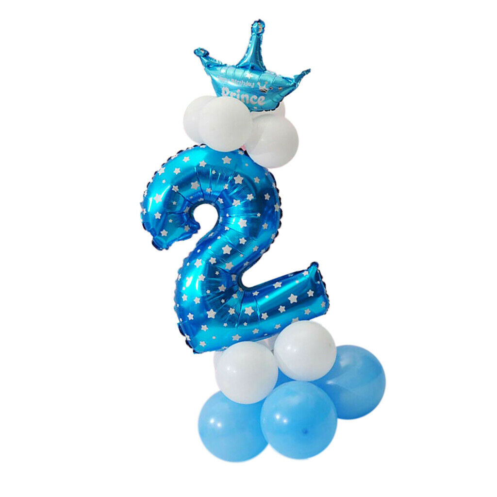 32 '' Foil Balloons Number 5 \u0026 2 Anniversary Crown Decor - Blue