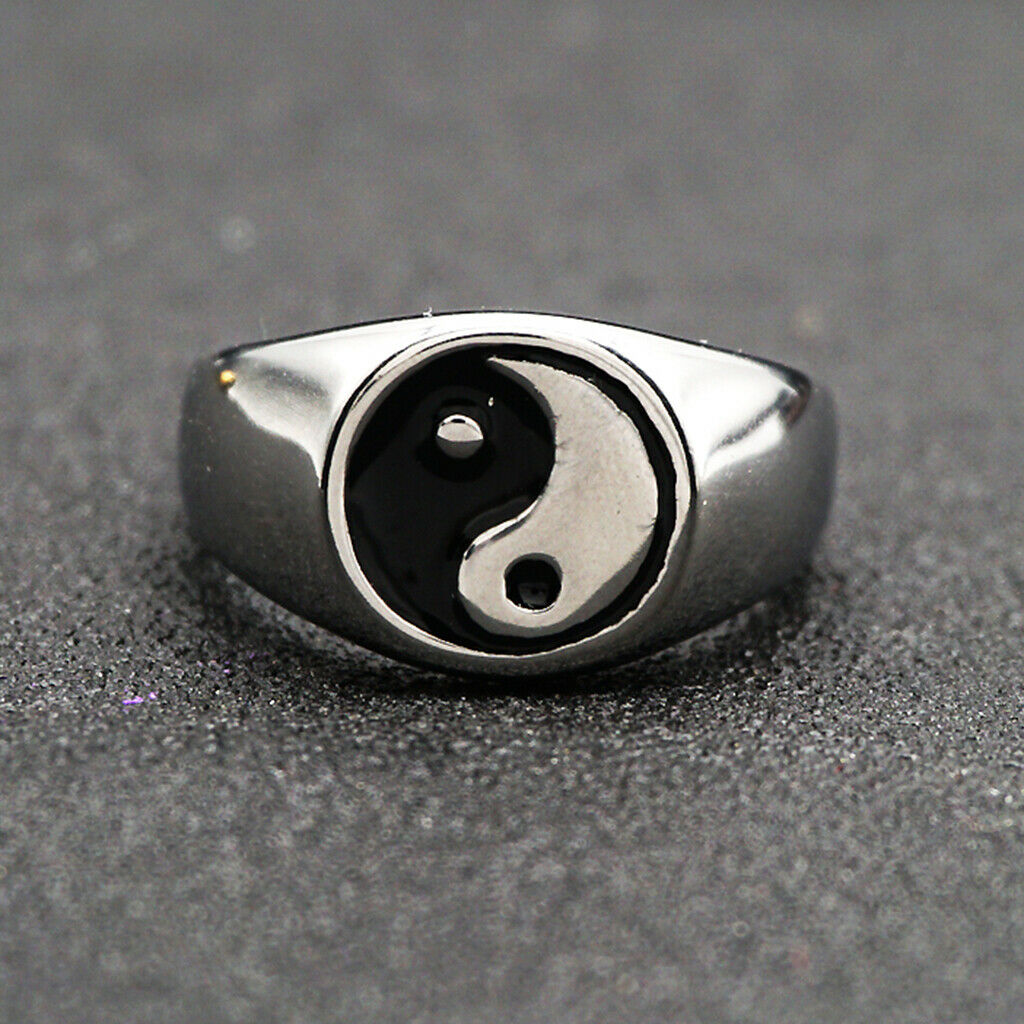 Retro Stainless Steel  Tai Chi Finger Ring Yin Yang Spinner Ring US Size 13