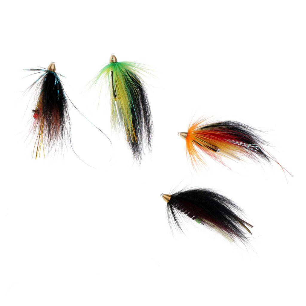 4Pc Tube Flies Cone Heads 4 Color Salmon And Sea Trout Fly Fishing