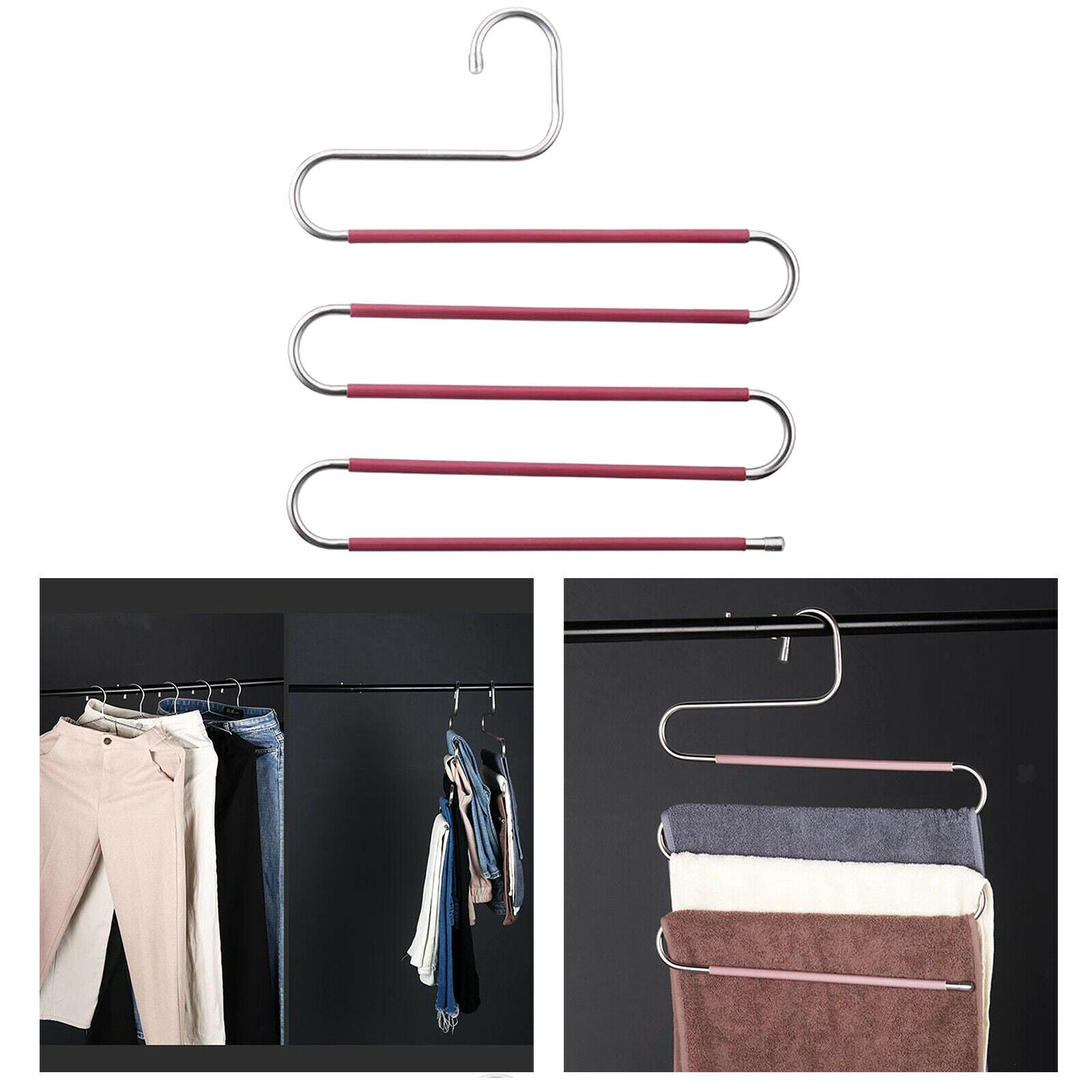 Pants Clothes Storage Rack Pants Tie Storage Shelf Closet Organizer Rose Red
