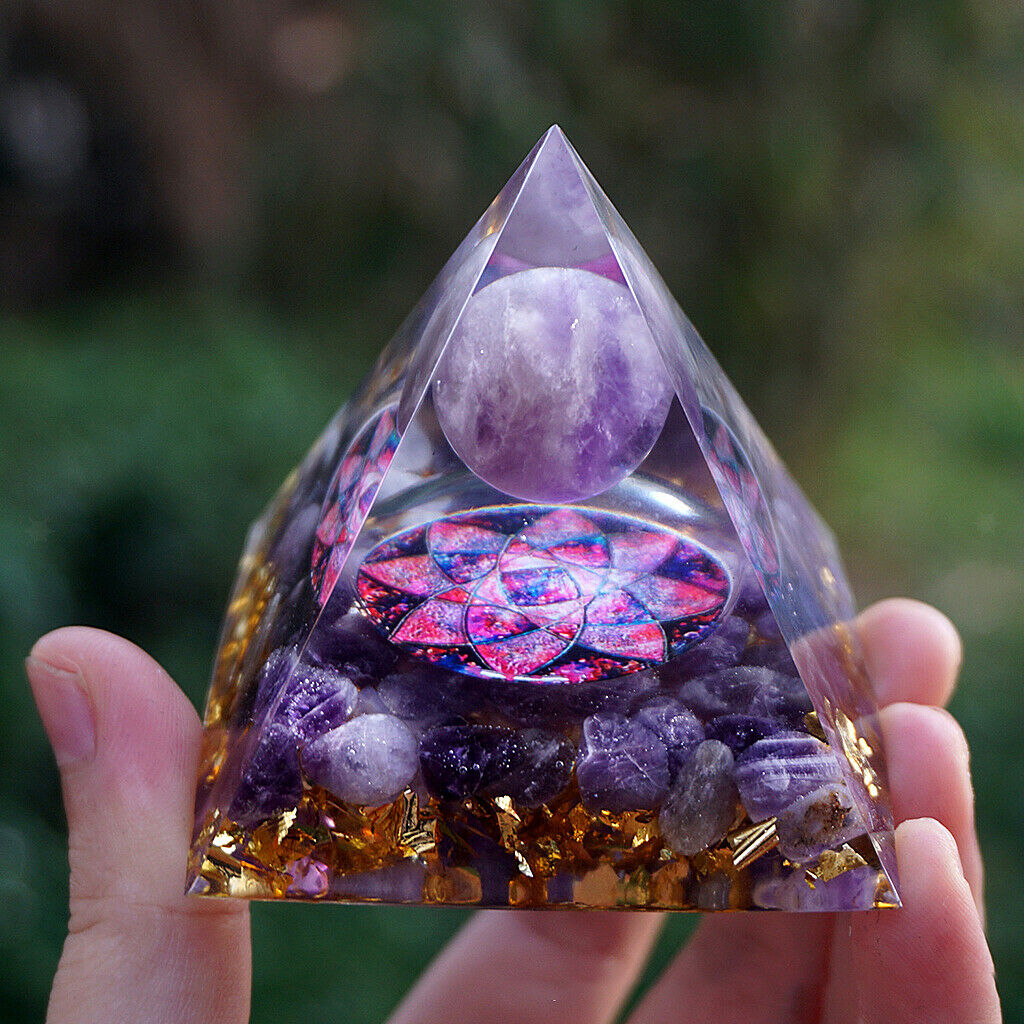 Amethyst Orgone Pyramid Purple Home Crystals Decoration Handmade Heal Stone