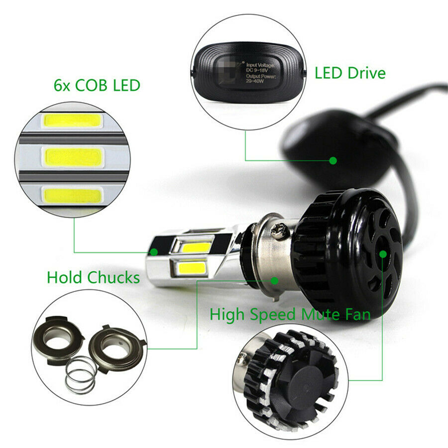 Motorcycle H4 White LED Headlight Bulb 35W 12V For Hi / Lo Beam Light Universal