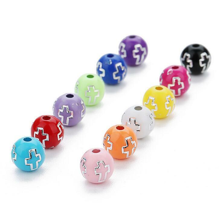 100X Round Cross pattern Mixed Acrylic Beads DIY Pacifier clip Jewelry 8mm