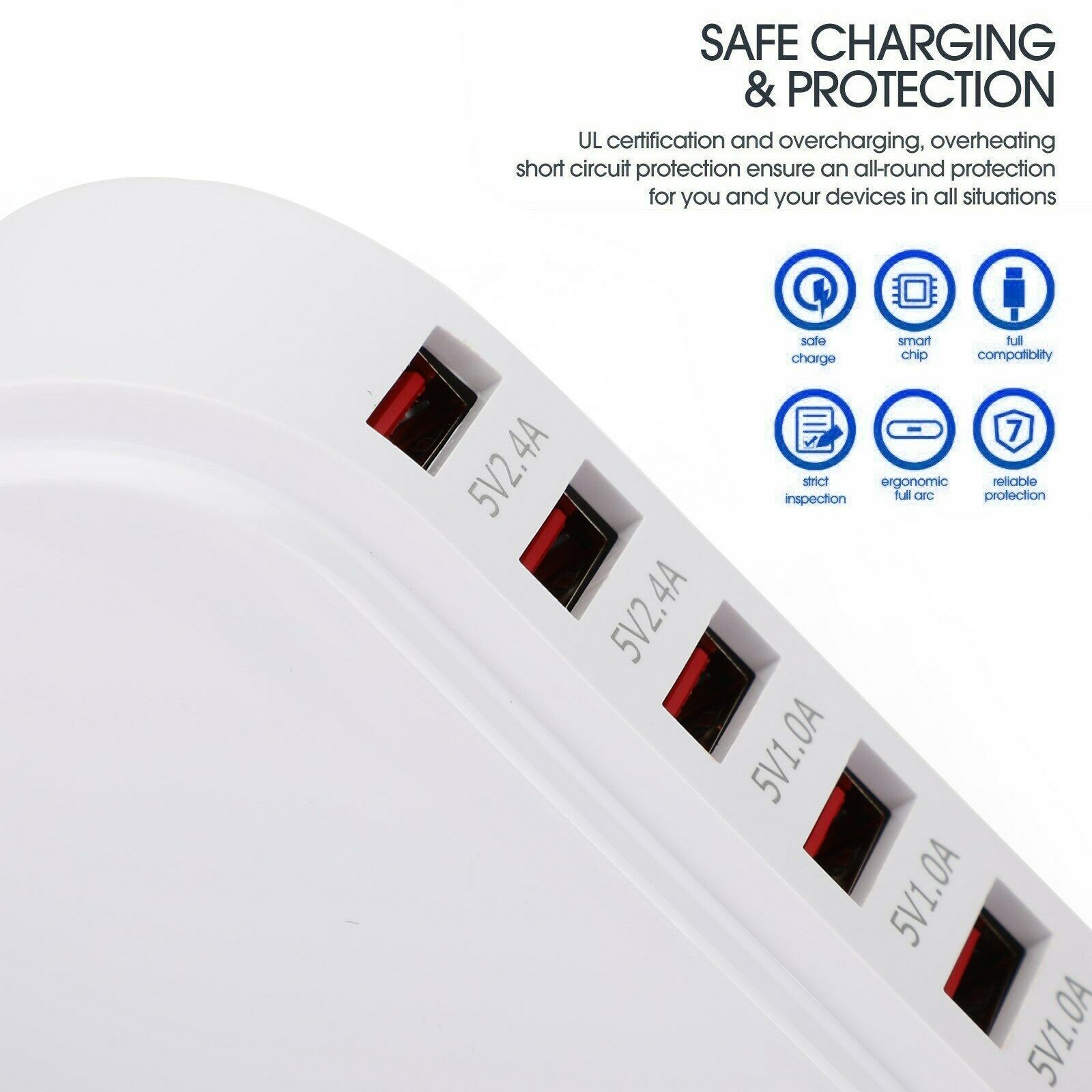 Multi 6 Port USB Charger Rapid Charging Station Desktop Travel Power Adapter USA
