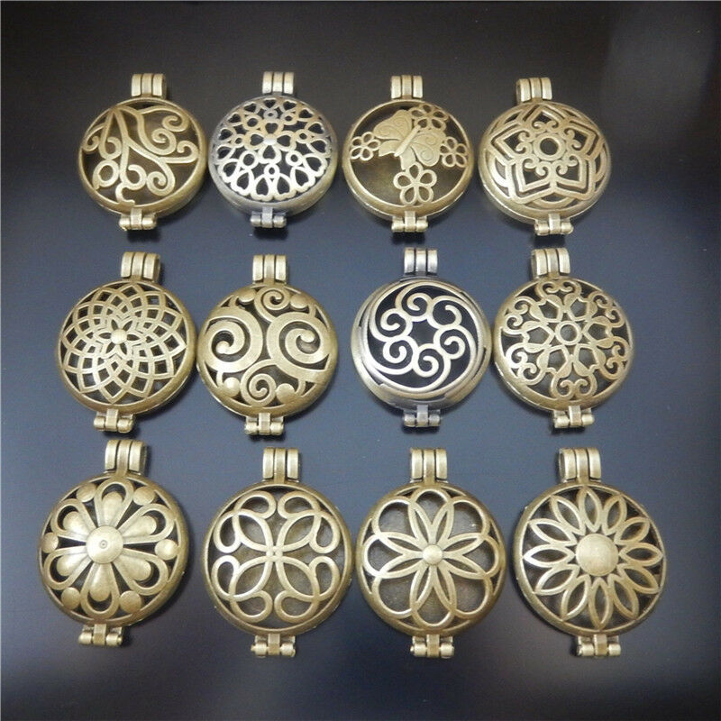 12 pcs Antiqued Bronze Assorted Lockets Charms Aromatherapy Diffuser Pendant
