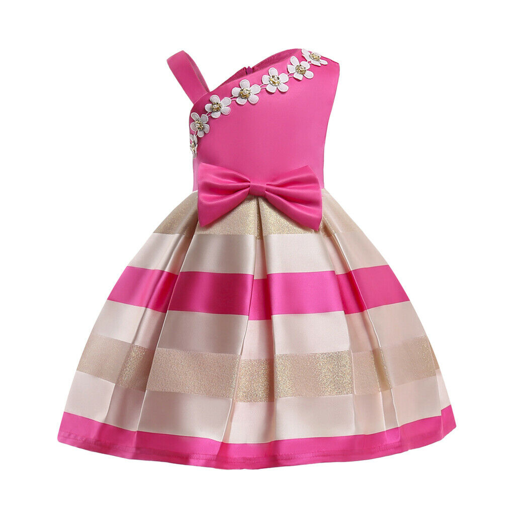 Flower Girls Dress Stripe Bowknot Wedding Bridesmaid Party Pageant 2XL Rose
