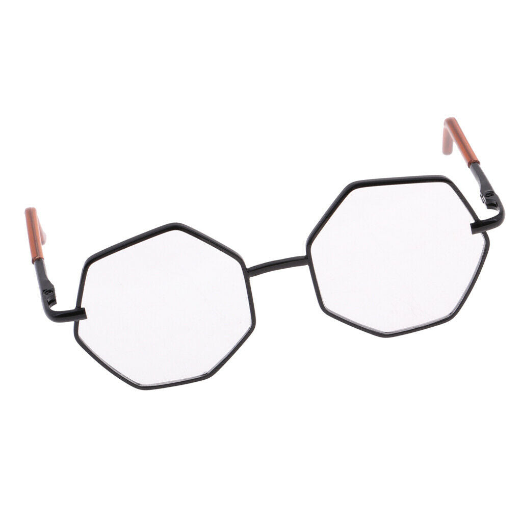 Fashionable Hexagon Black Frame Eye Glasses Transparent Lens Glasses For 20-25cm