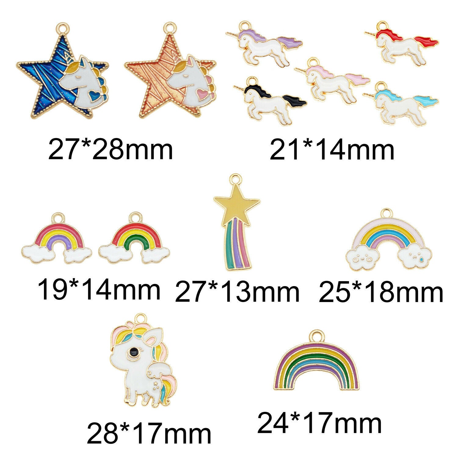 13PCS Enamel Mixed Lot Rainbow Unicorn Star Pendant Charms for Bracelet Necklace