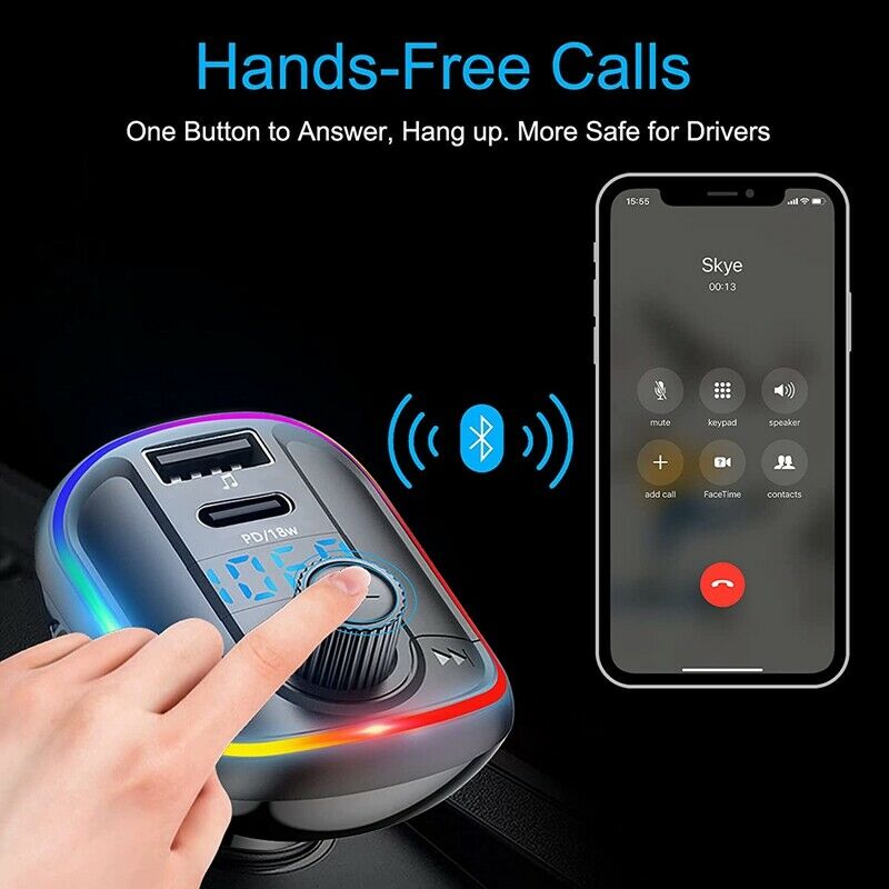 T829 Bluetooth 5.0 FM Transmitter for Car,Adapter Receiver with 10 Colors AmbiM3