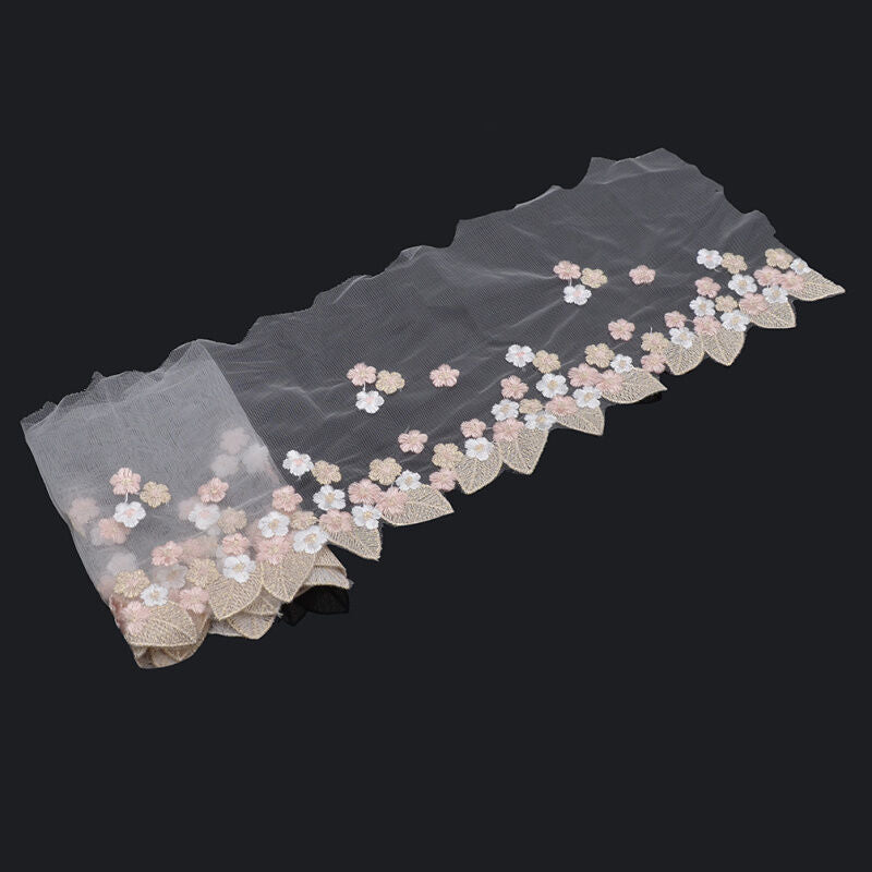 1 Yard Transparent Tulle Lace Trim White Pink Flower Embroidery Wedding Fabric