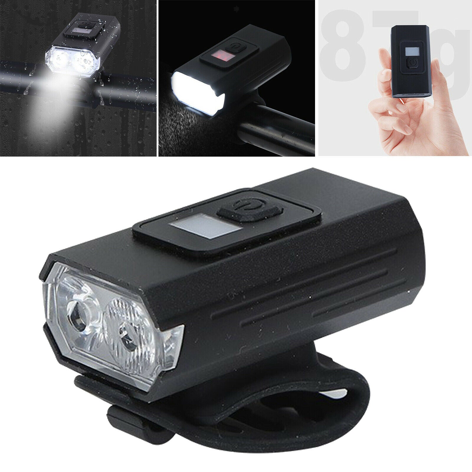 USB Rechargeable Bike Light Bicycle Front Headlight Cycling Beam Flashlight