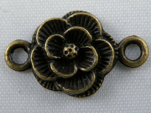 60pcs Bronze Color Flower 2holes Connectors 20.5x12x3.5mm 11373