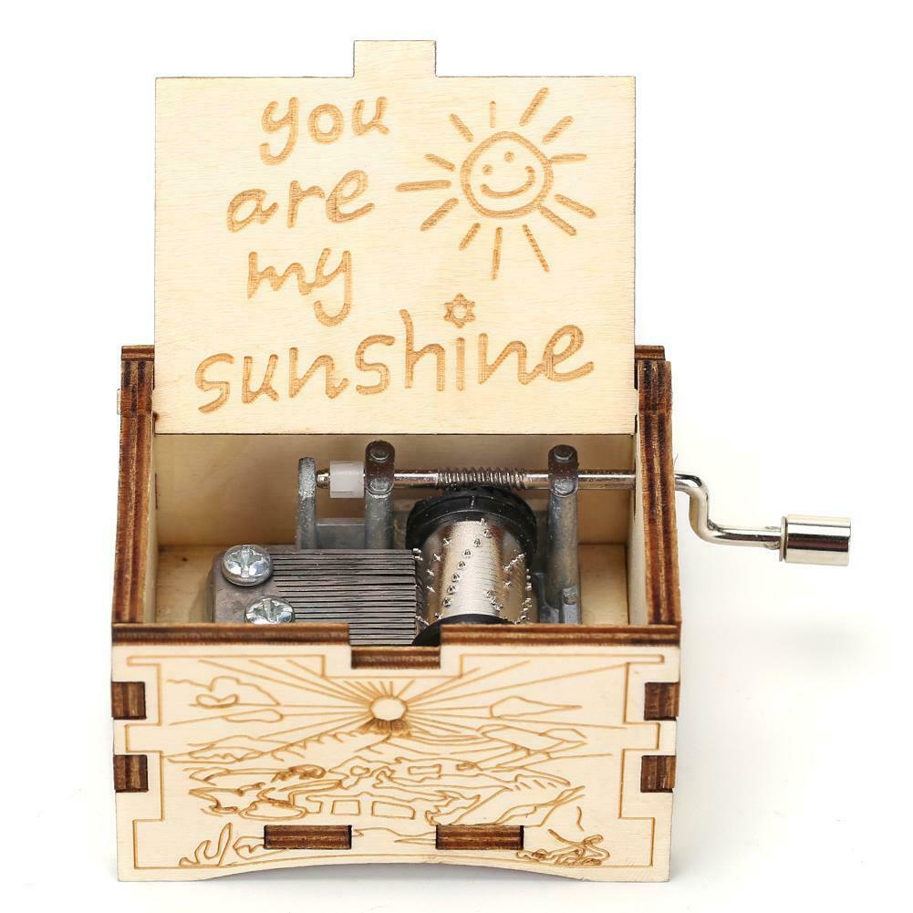 Retro Carved Wooden Manual Music Box Hand Cranked Birthday Gift Ornaments @