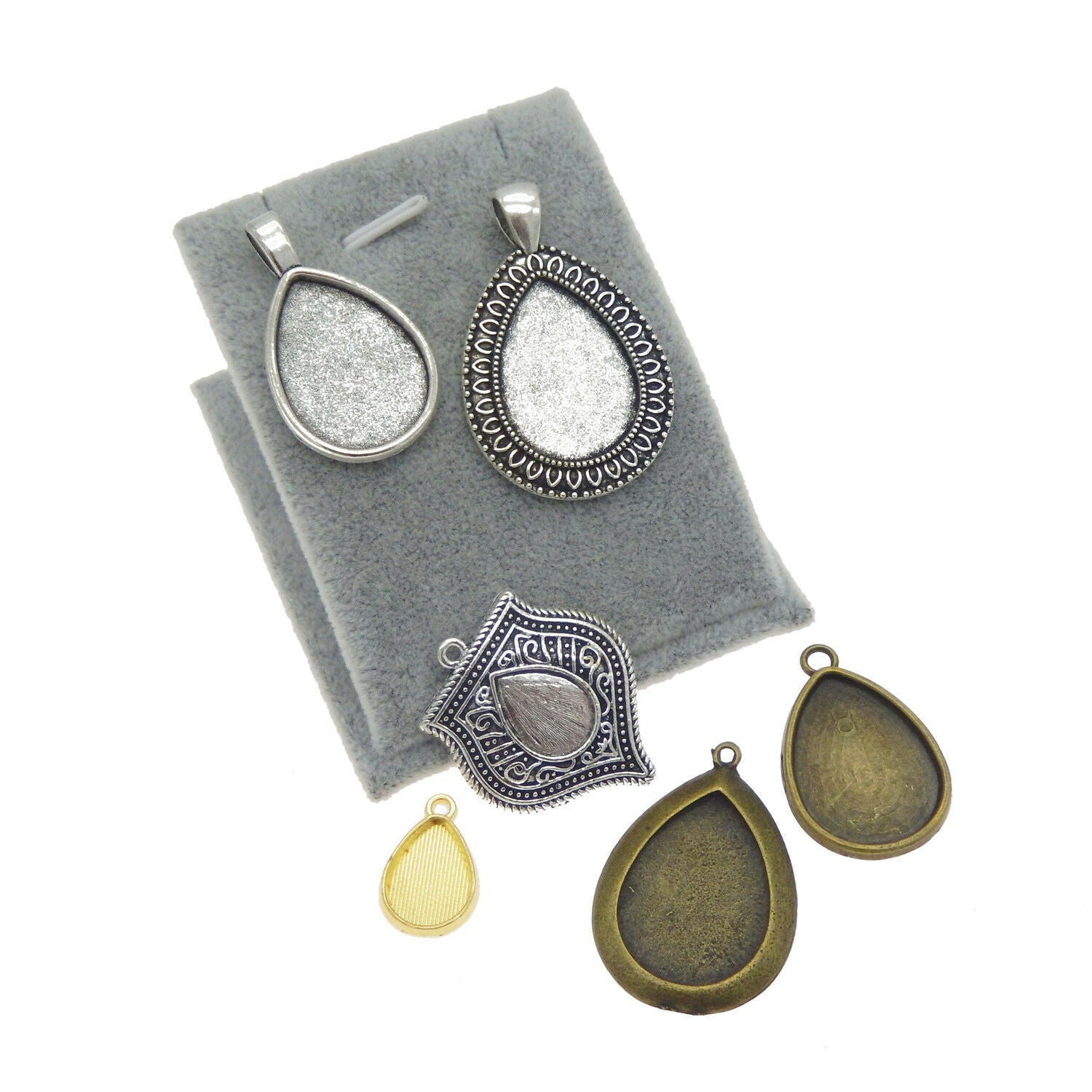 10 pcs Mix Lot Blank Bezel Base Setting Teardrop Pendant Charm Alloy For Jewelry